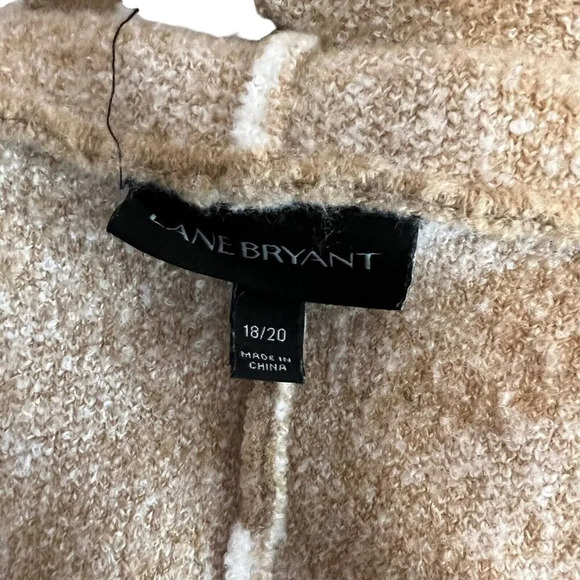 Lane Bryant Hooded Cardigan Sweater Plus Size 18/20 Geometric Tan White Duster - Picture 6 of 8
